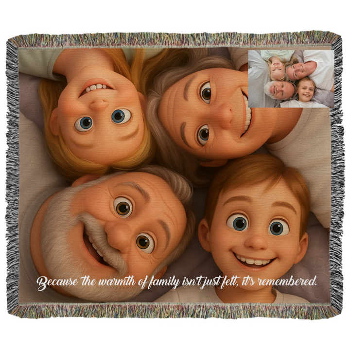 Custom Family Cartoon Woven Photo Blanket - Pixar Style