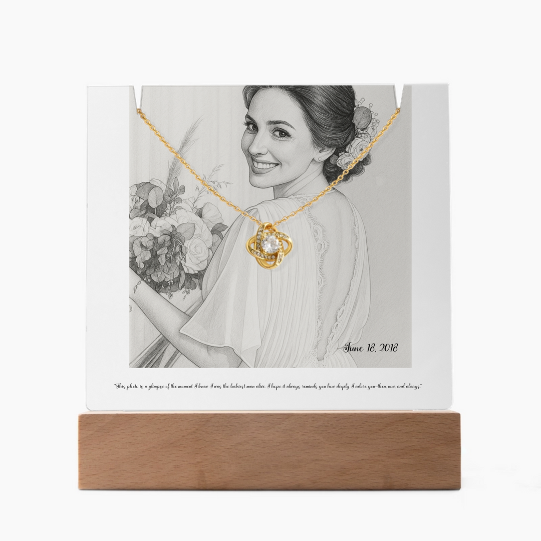 Custom Acrylic & Love Knot Necklace - Sketch Style