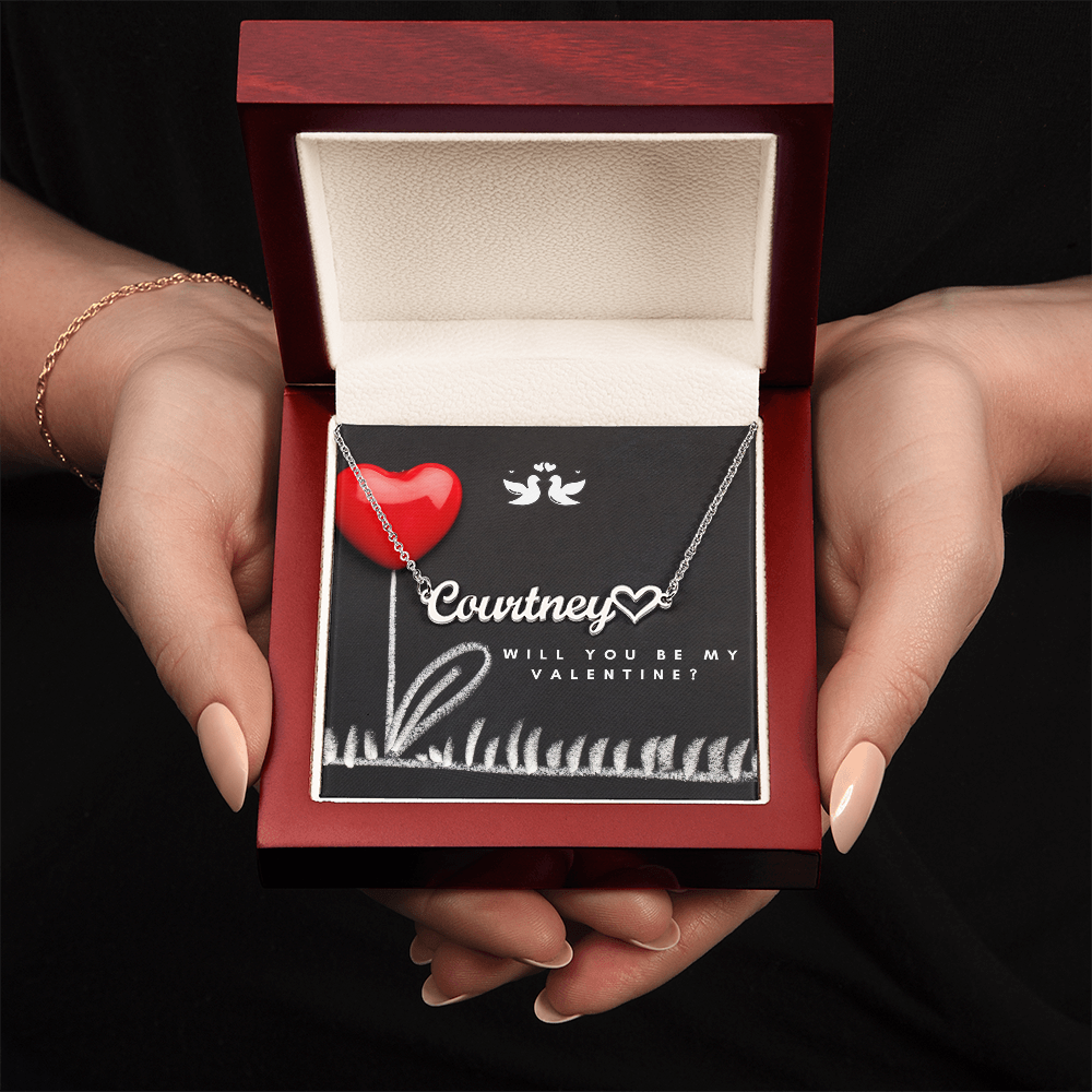 Personalized Name Necklace with Heart Charm - Valentine
