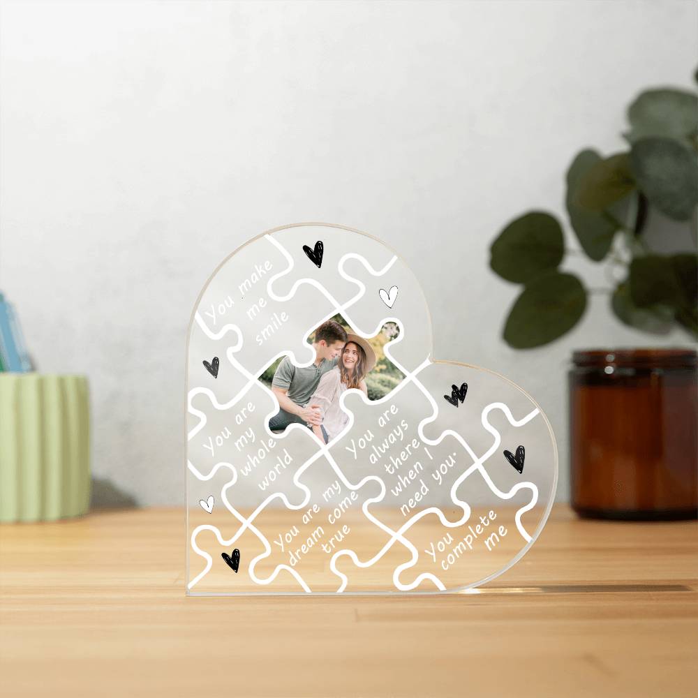 Personalized Heart Puzzle Acrylic Gift for Couples with Photo
