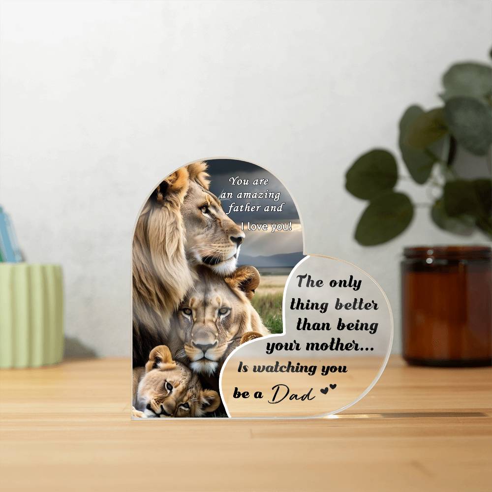 Heart-Shaped Lion Family Plaque for Dad