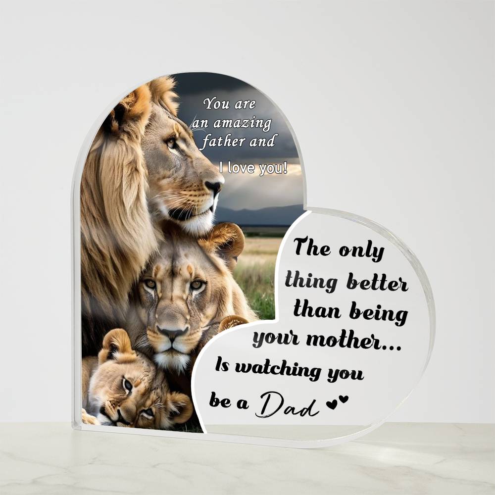 Heart-Shaped Lion Family Plaque for Dad