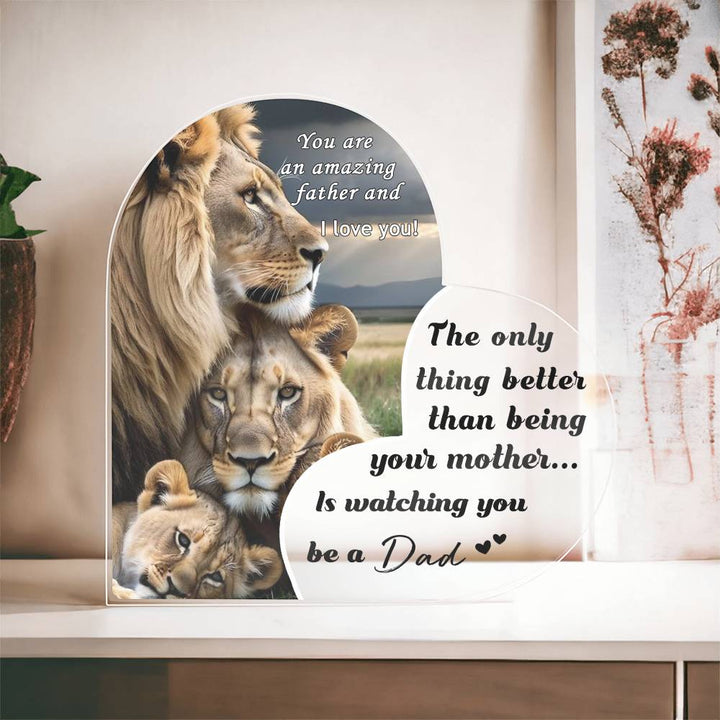 Heart-Shaped Lion Family Plaque for Dad