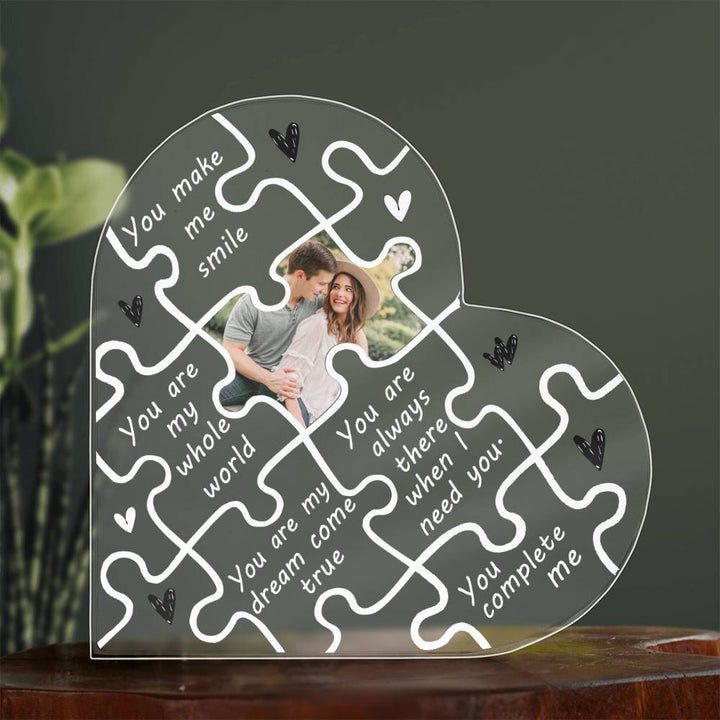 Personalized Heart Puzzle Acrylic Gift for Couples with Photo