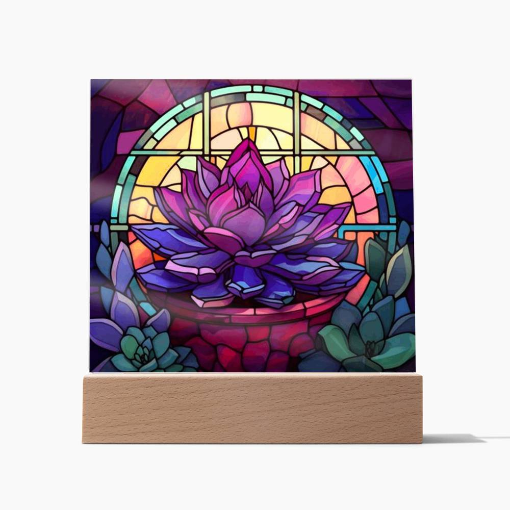 succulent stained glass Purple Succulent Stained Glass LED Light – heartaccent.com