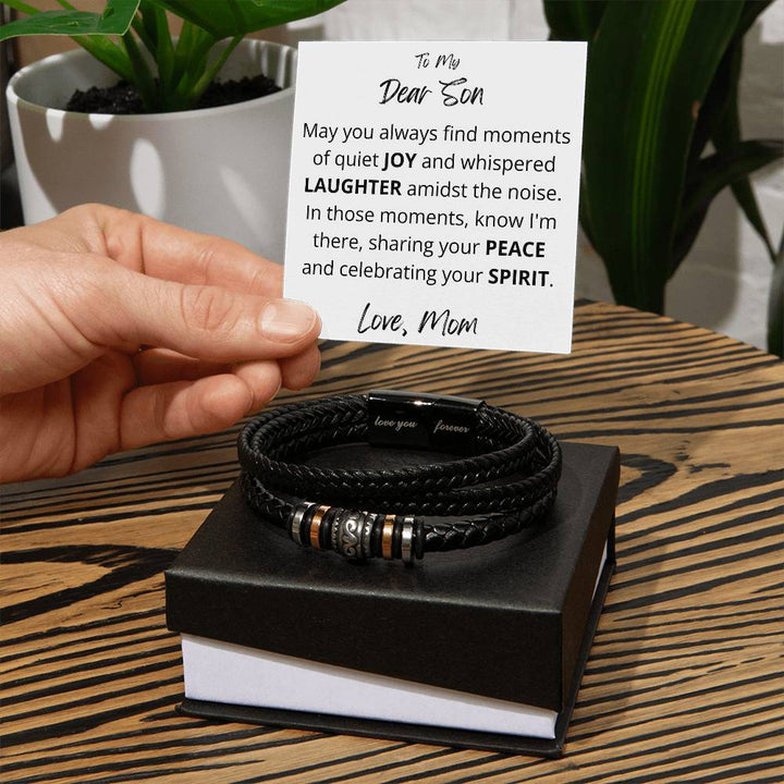 Black Leather Bracelet Gift for Son - Joy and Laughter