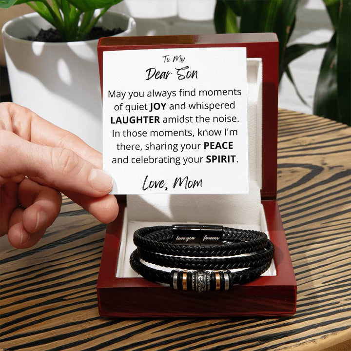 Black Leather Bracelet Gift for Son - Joy and Laughter