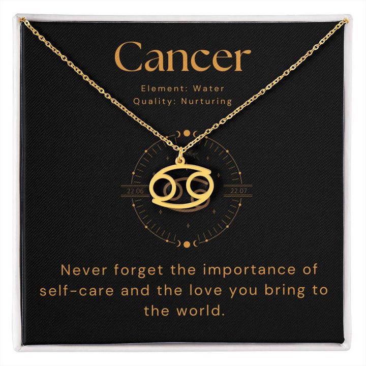 Gold Cancer Zodiac Necklace with Message Card