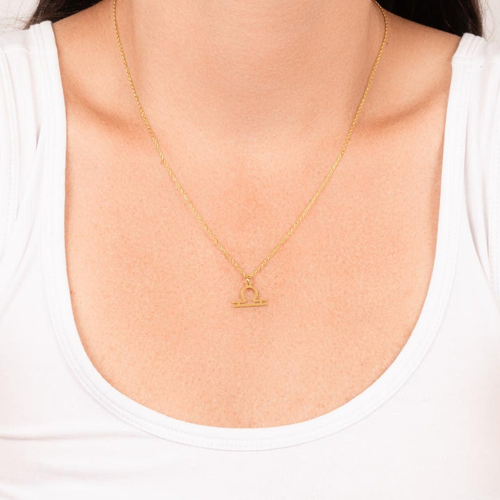 Gold Libra Zodiac Necklace with Balance Message