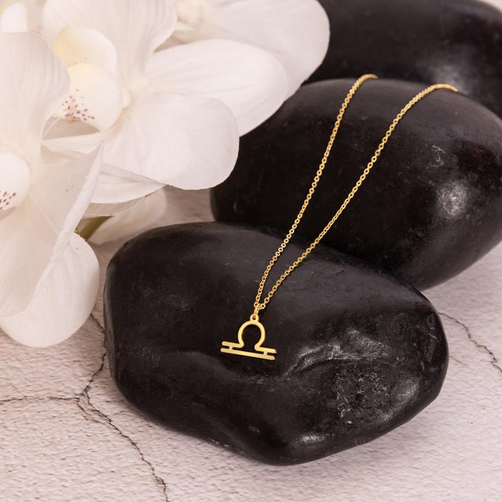Gold Libra Zodiac Necklace with Balance Message