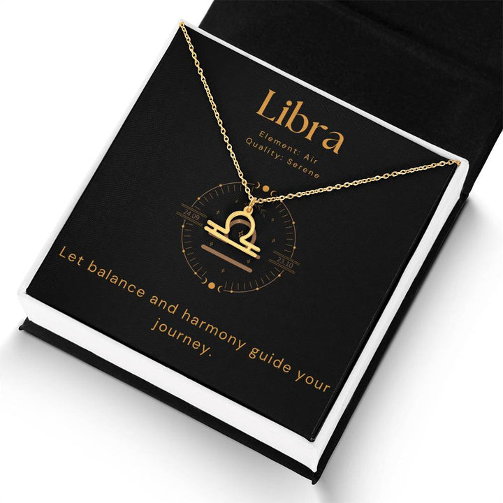 Gold Libra Zodiac Necklace with Balance Message