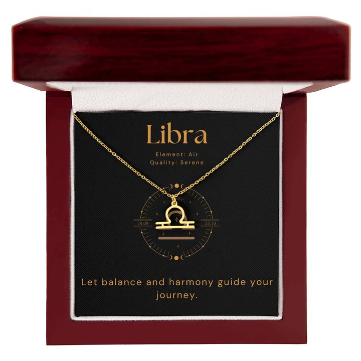 Gold Libra Zodiac Necklace with Balance Message