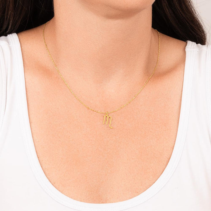 Gold Scorpio Zodiac Necklace with Strength Message