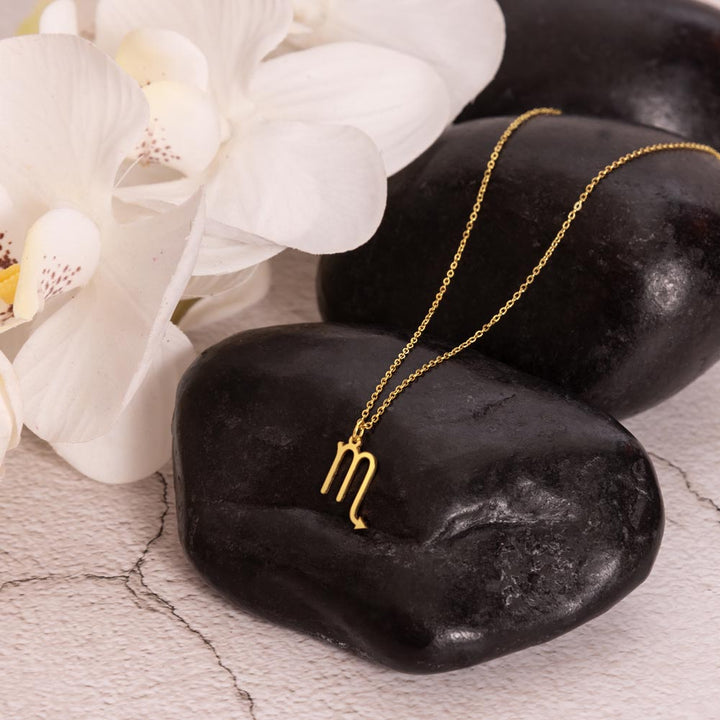 Gold Scorpio Zodiac Necklace with Strength Message