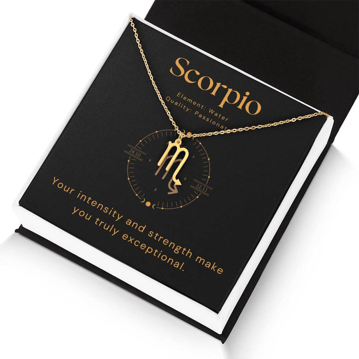 Gold Scorpio Zodiac Necklace with Strength Message