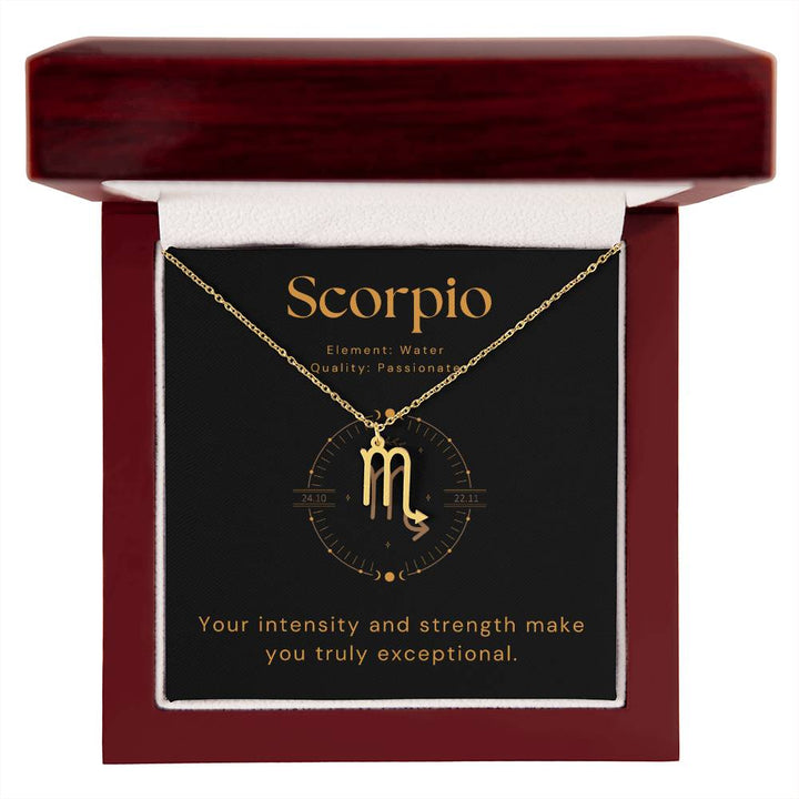 Gold Scorpio Zodiac Necklace with Strength Message