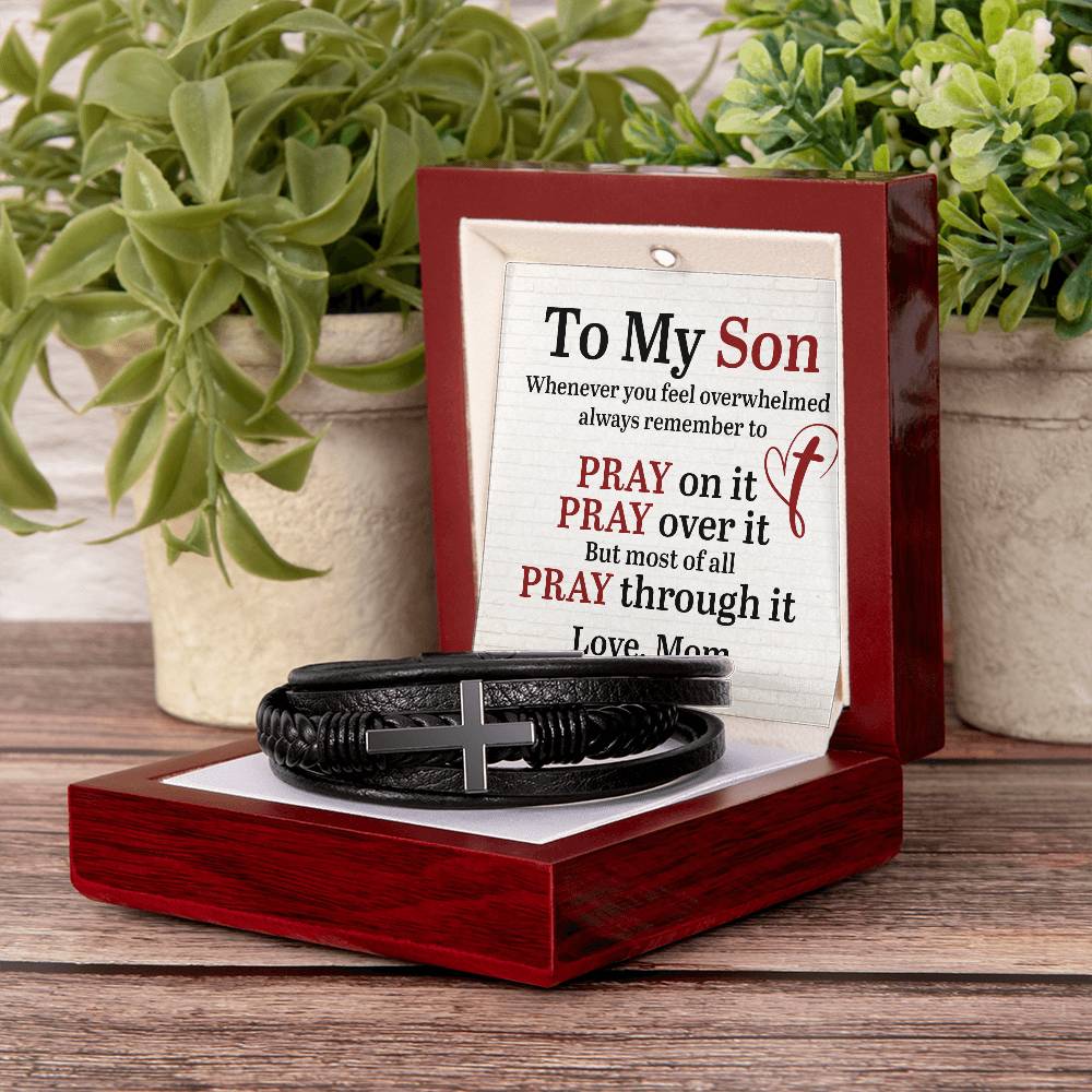 Cross Bracelet for Son – Gift from Mom with Prayer Card