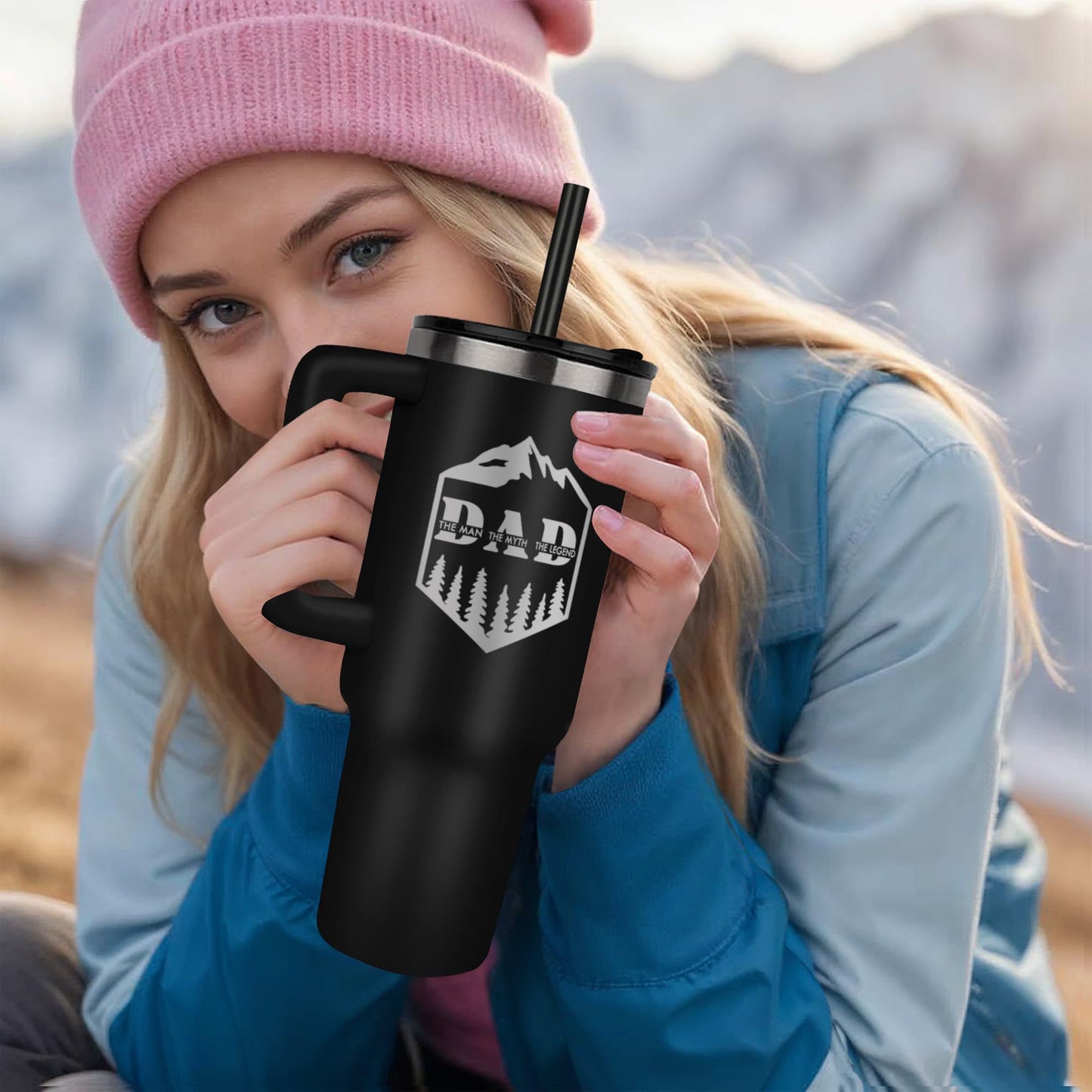 Dad Outdoor Mug – Insulated Travel Tumbler with Handle & Straw