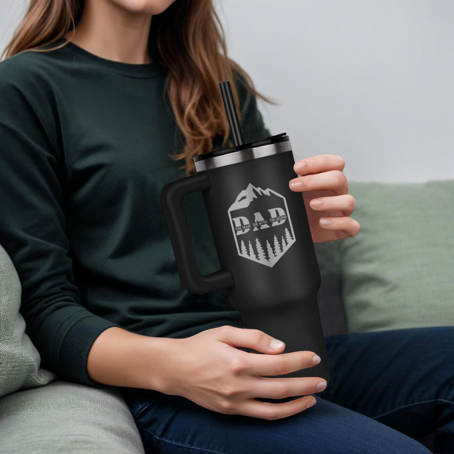 Dad Outdoor Mug – Insulated Travel Tumbler with Handle & Straw