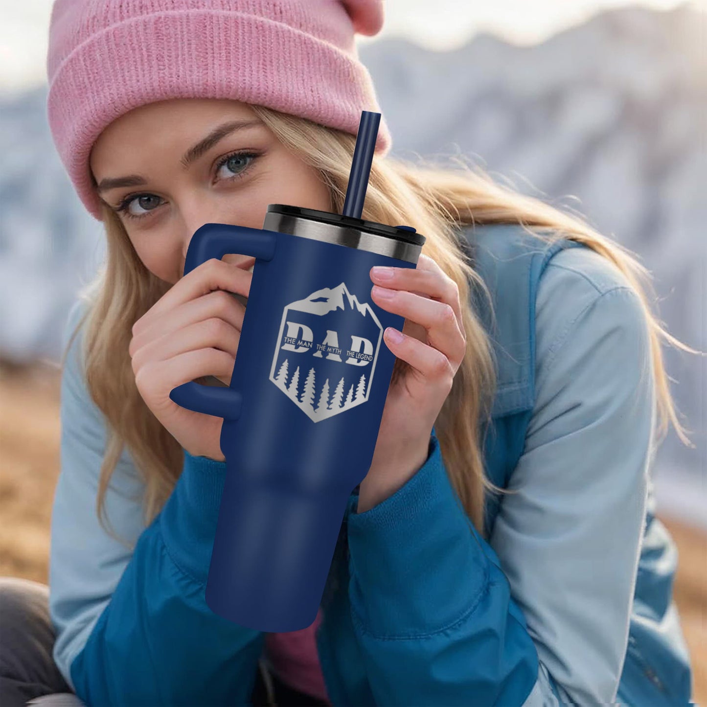 Dad Outdoor Mug – Insulated Travel Tumbler with Handle & Straw