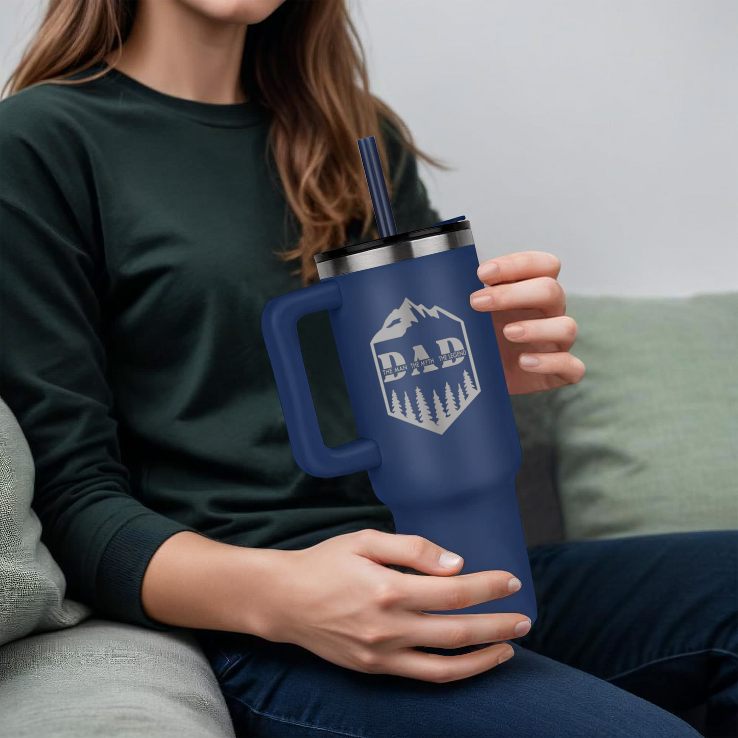 Dad Outdoor Mug – Insulated Travel Tumbler with Handle & Straw