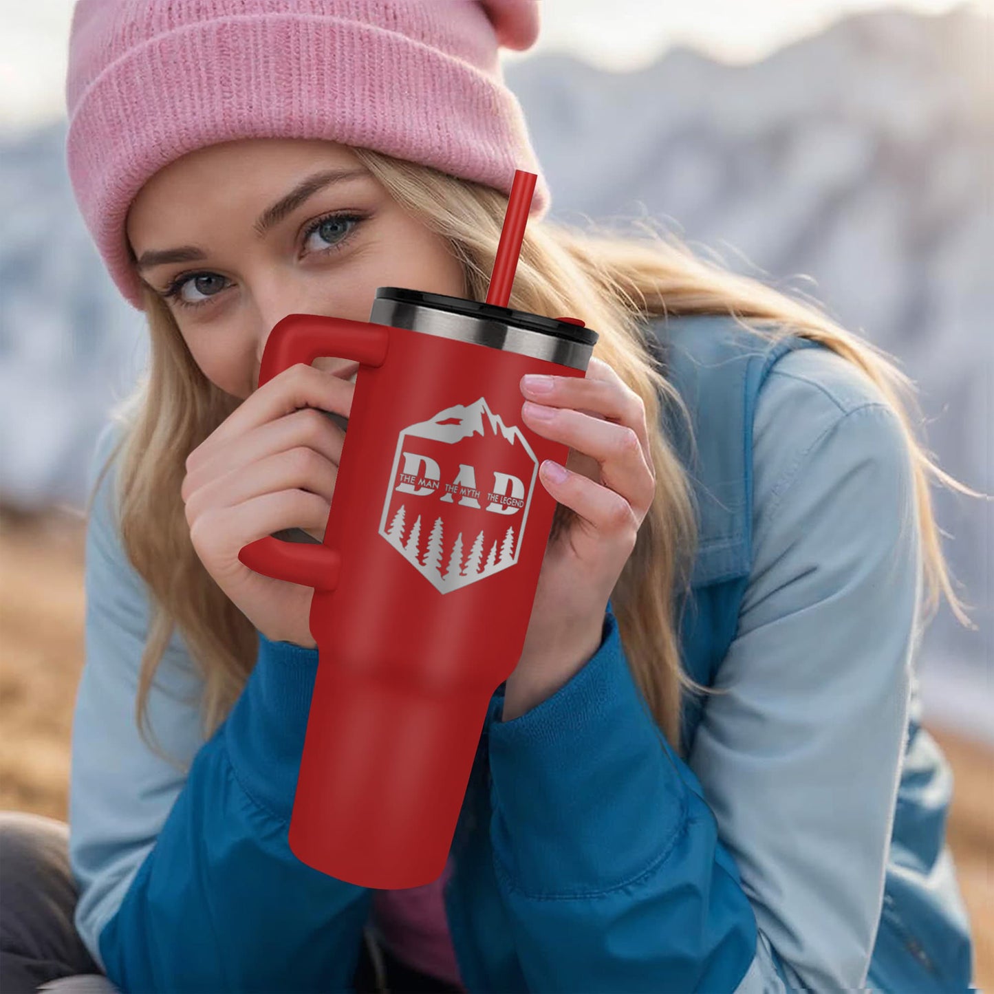 Dad Outdoor Mug – Insulated Travel Tumbler with Handle & Straw