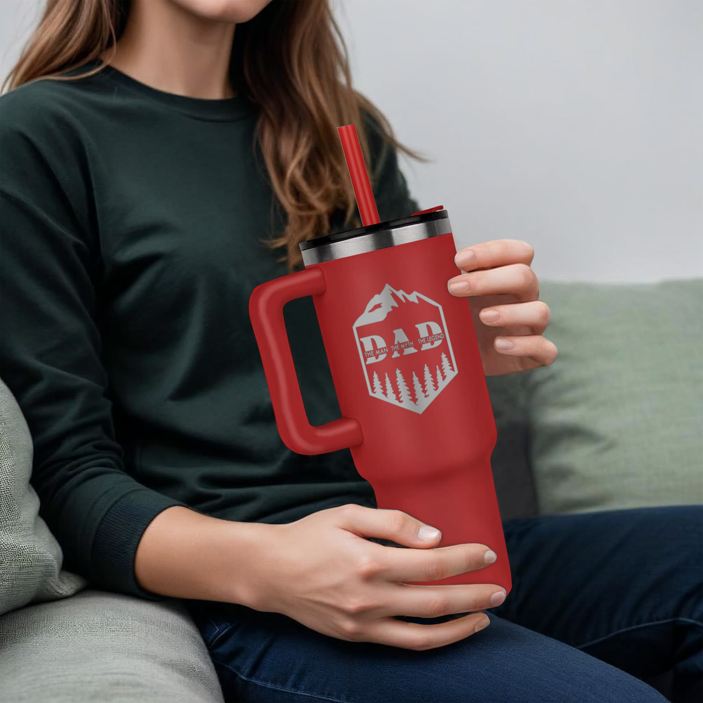 Dad Outdoor Mug – Insulated Travel Tumbler with Handle & Straw