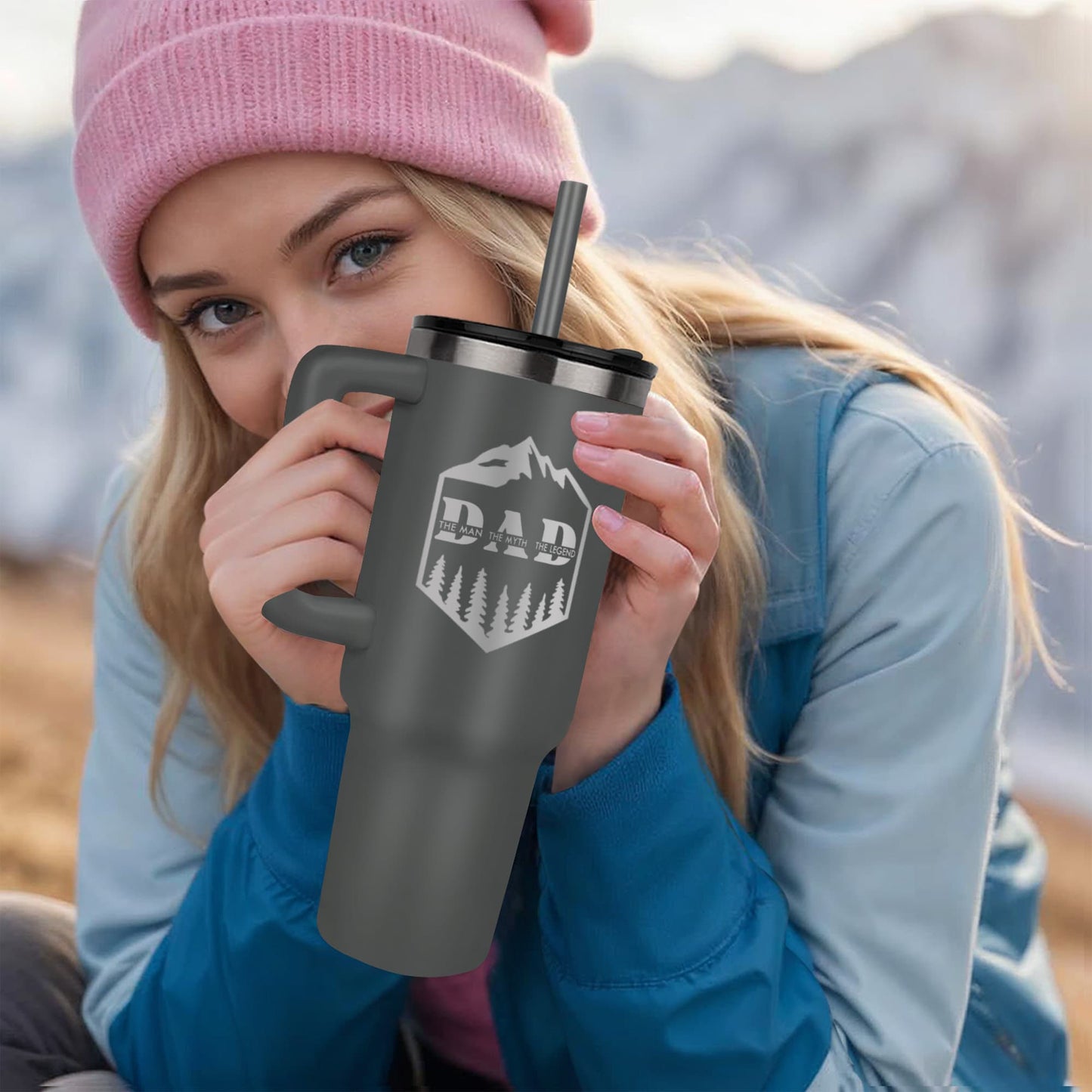 Dad Outdoor Mug – Insulated Travel Tumbler with Handle & Straw
