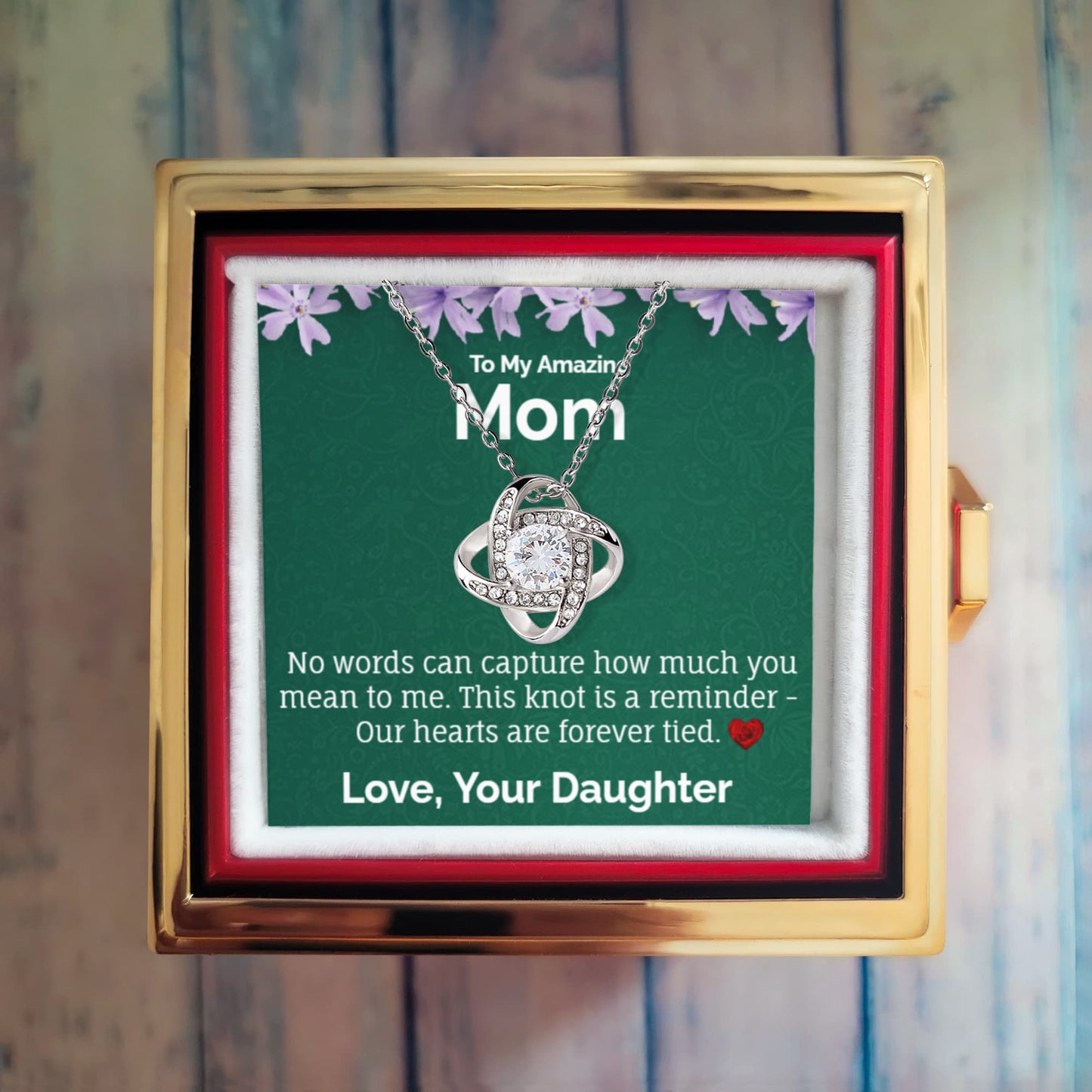 To My Amazing Mom – Love Knot Necklace in Rotating Jewelry Box
