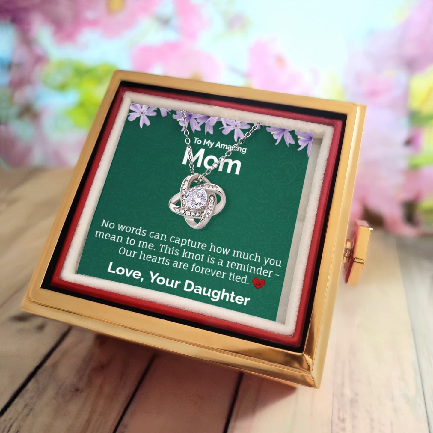 To My Amazing Mom – Love Knot Necklace in Rotating Jewelry Box
