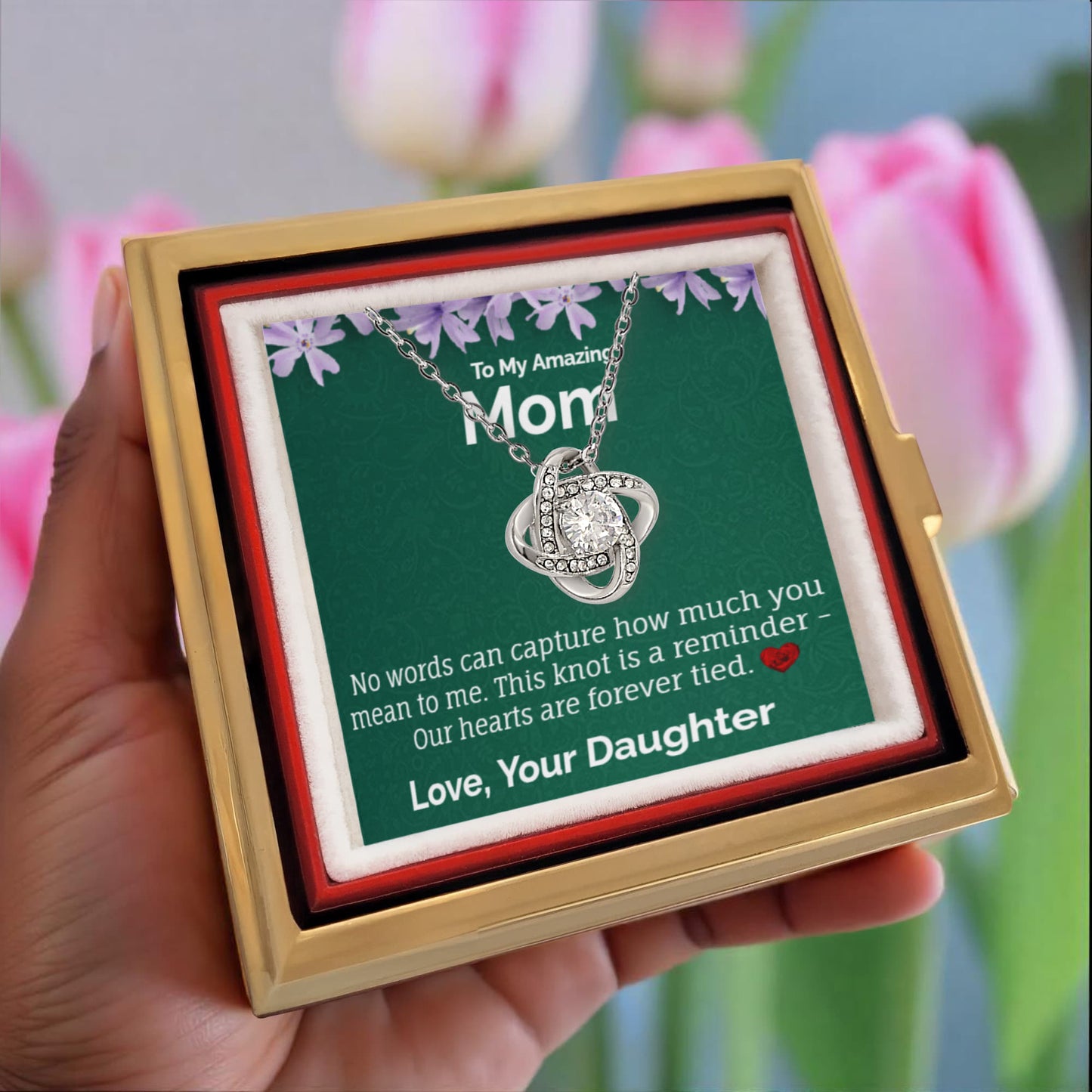 To My Amazing Mom – Love Knot Necklace in Rotating Jewelry Box