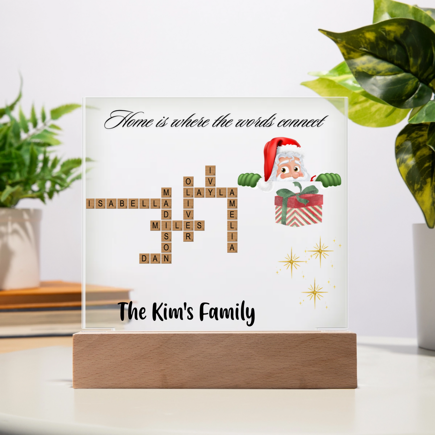 Personalized Family Crossword Acrylic Plaque - Christmas Edition