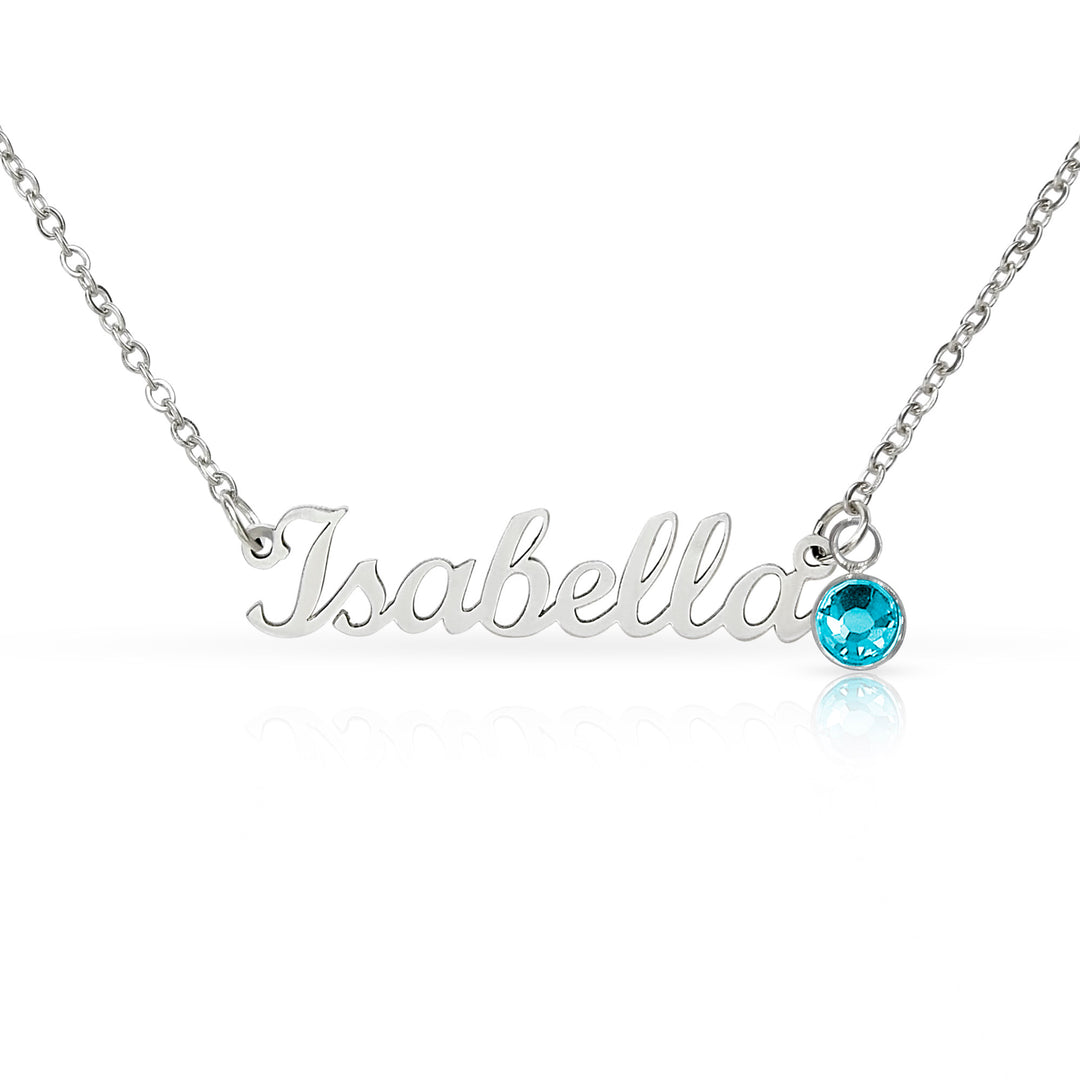 Personalized Name Necklace with Birthstone | Custom Cursive Name Pendant