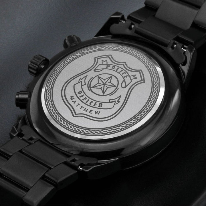 Personalized Police Officer Engraved Black Watch