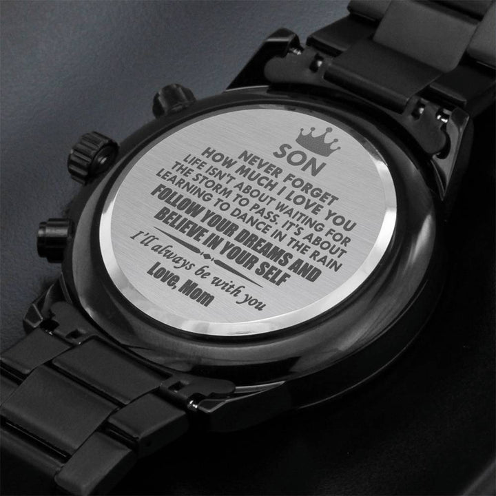 Engraved Black Chronograph Watch Gift for Son