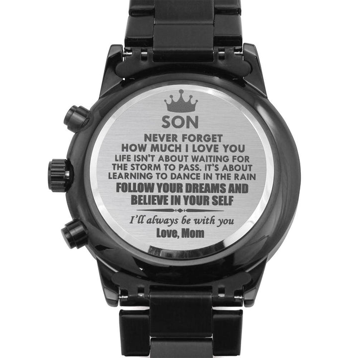 Engraved Black Chronograph Watch Gift for Son
