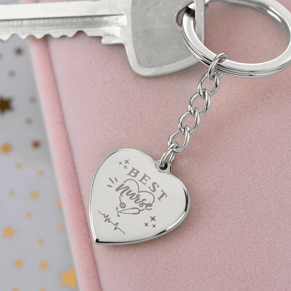 Best Nurse Heart Keychain with Engraving