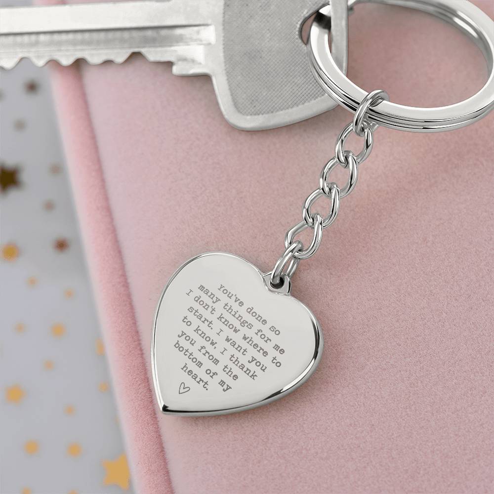 Heart-Shaped Engraved Keychain with Gratitude Message