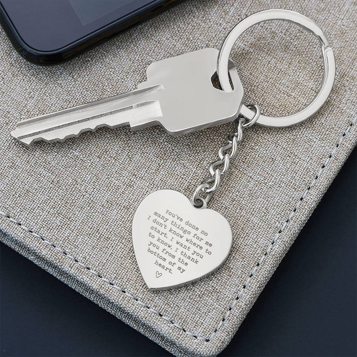 Heart-Shaped Engraved Keychain with Gratitude Message