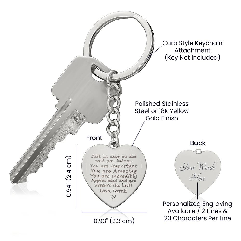 Engraved Heart Keychain with Loving Message