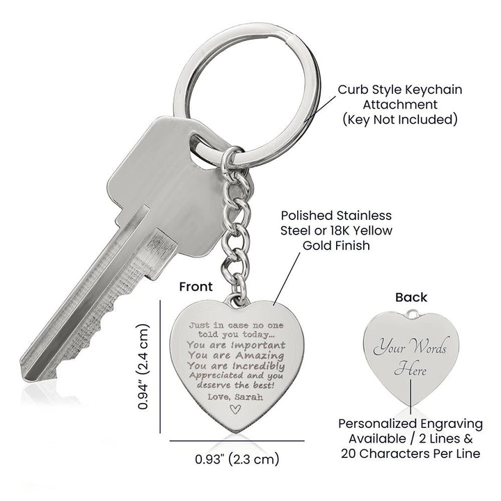 Engraved Heart Keychain with Loving Message