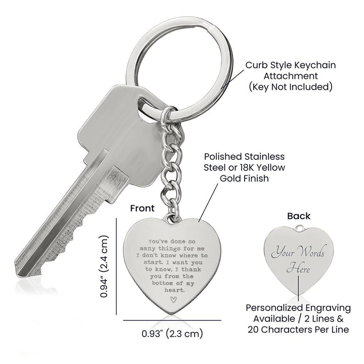 Heart-Shaped Engraved Keychain with Gratitude Message