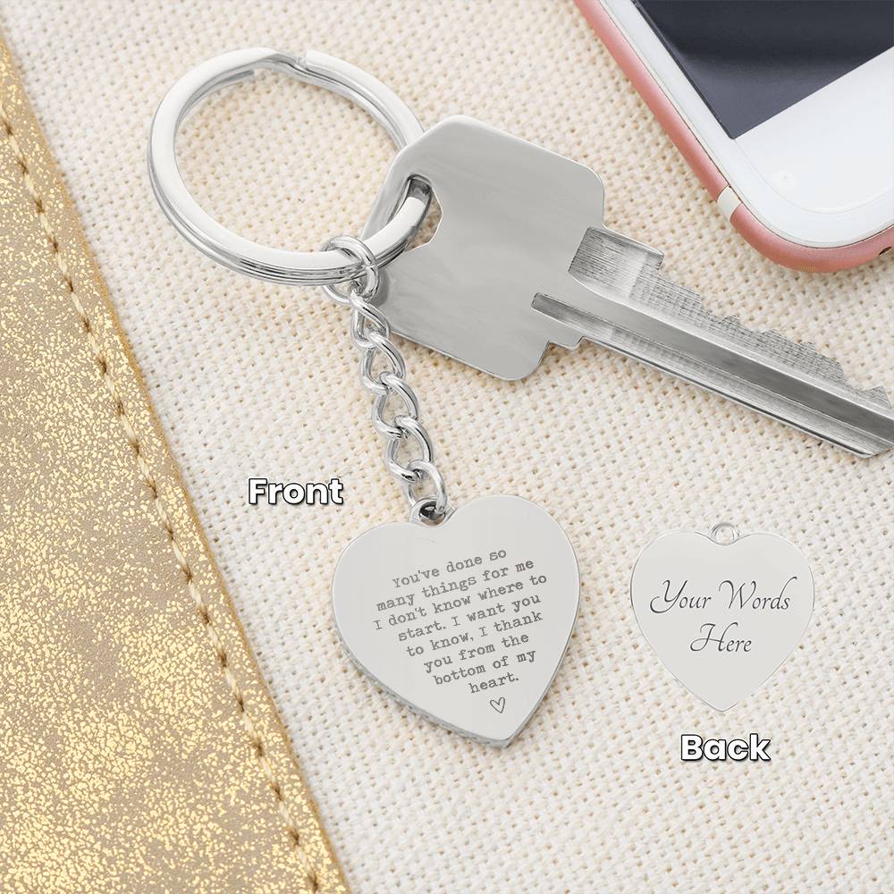 Heart-Shaped Engraved Keychain with Gratitude Message