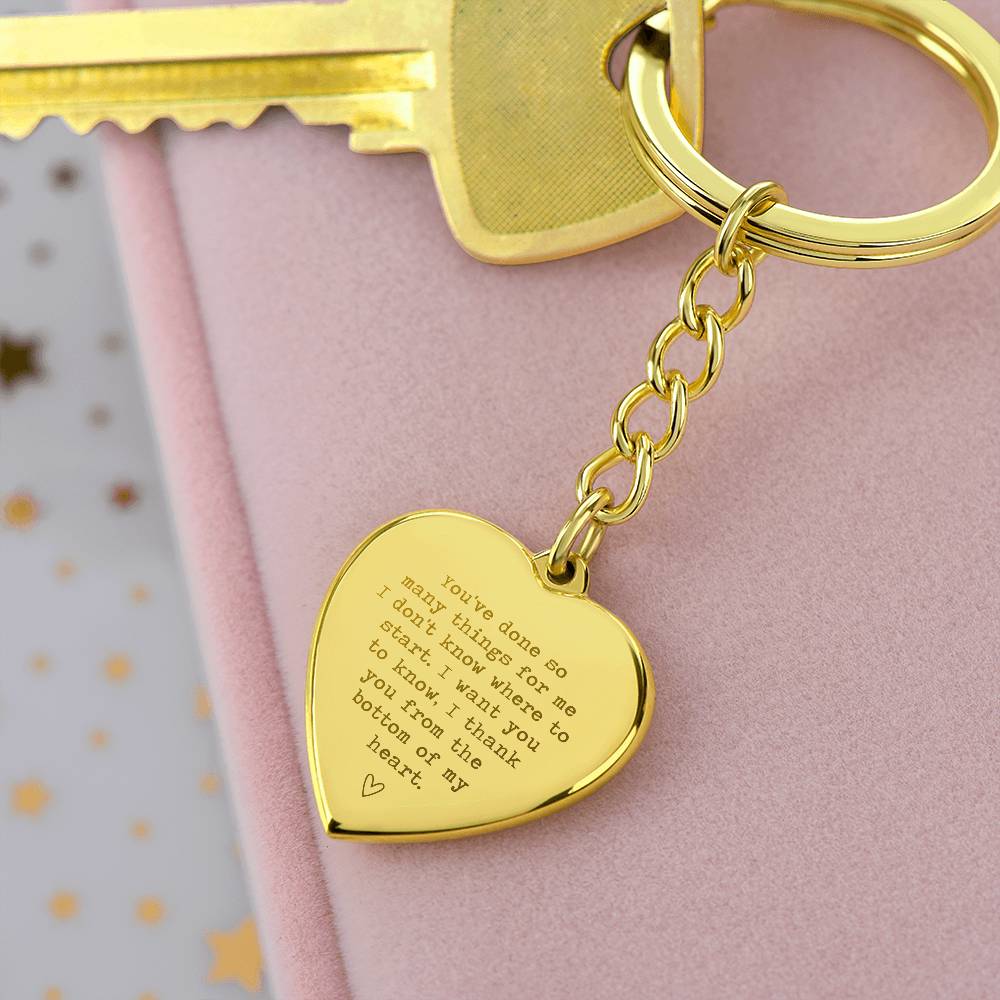 Heart-Shaped Engraved Keychain with Gratitude Message