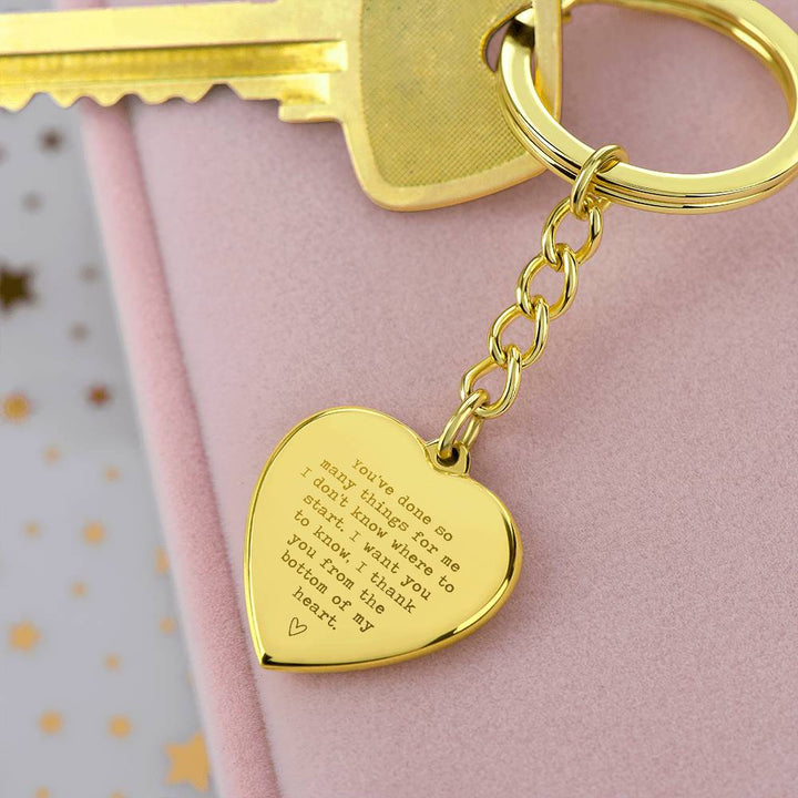 Heart-Shaped Engraved Keychain with Gratitude Message