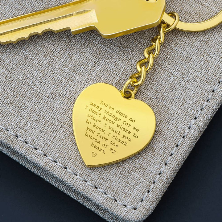 Heart-Shaped Engraved Keychain with Gratitude Message