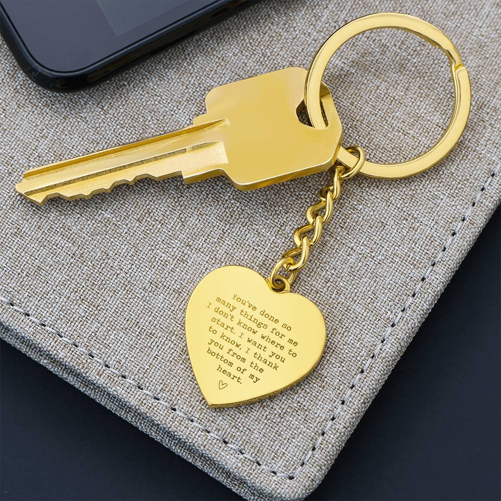 Heart-Shaped Engraved Keychain with Gratitude Message