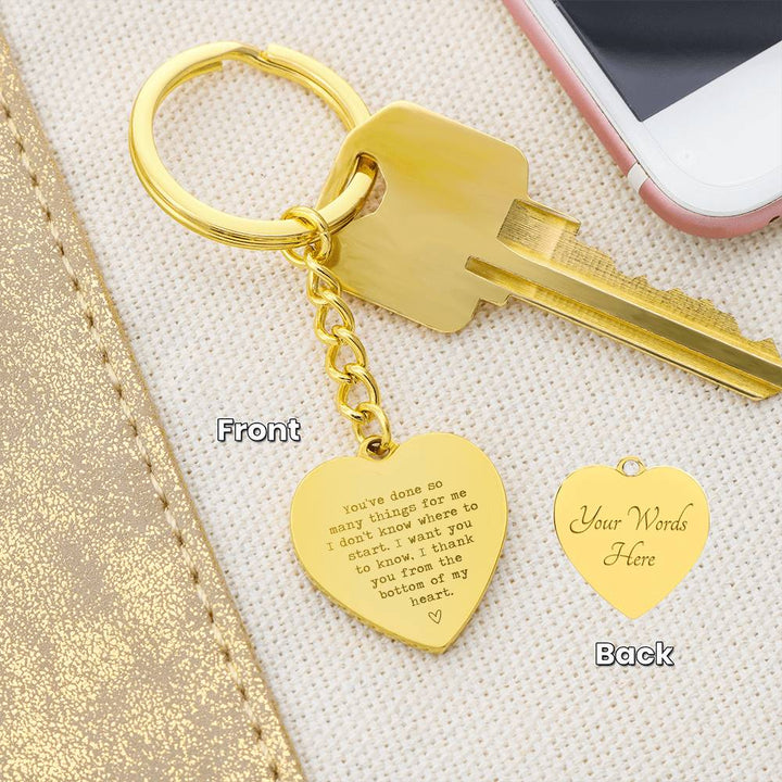 Heart-Shaped Engraved Keychain with Gratitude Message