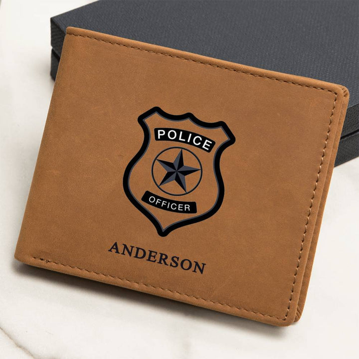 Personalized Police Officer Engraved Leather Wallet