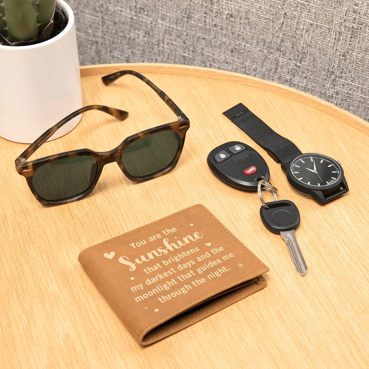 Sunshine and Moonlight Engraved Leather Wallet